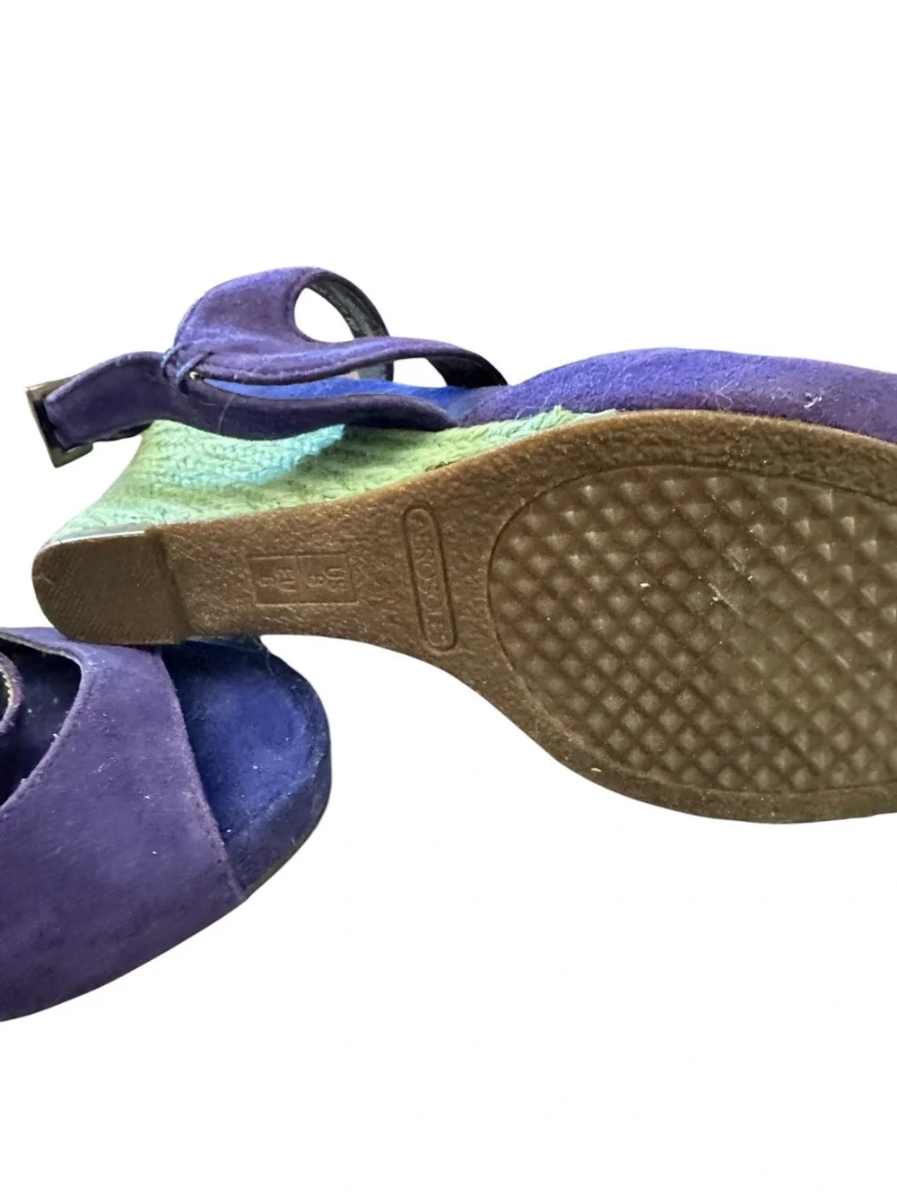 Aerosoles royal blue open toe suede Wedge Sandal with Green Espadrille Heel